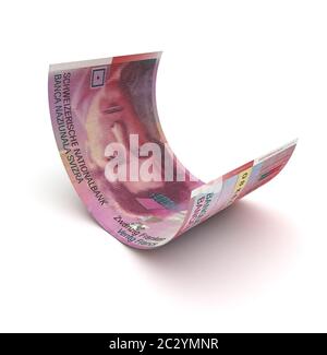 Curled Up Swiss Franc (isolated with clipping path) Stock Photo