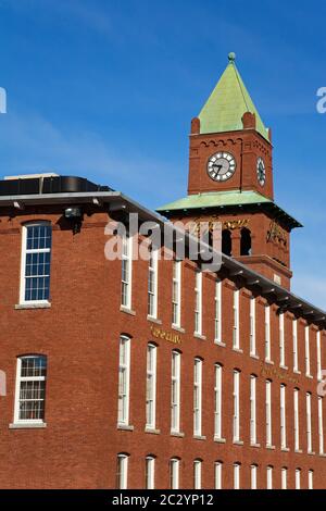 Clock Tower, Amoskeag Millyard District, Manchester, New Hampshire, New England, USA Stock Photo