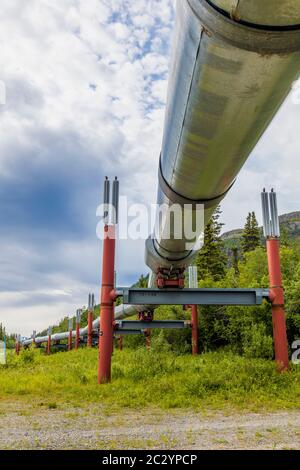 Alyeska Pipeline passing through landscape, Glennallen, Alaska, USA Stock Photo