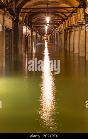 Flooding, Acqua Alta, on St. MarkÂ´s Square, Venice, on November 12, 2019 Stock Photo