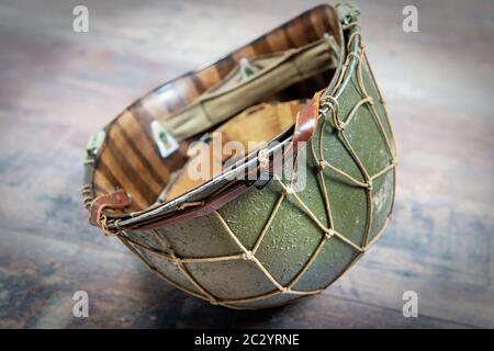 American ww2 military helmet on a rustic wooden Stock Photo