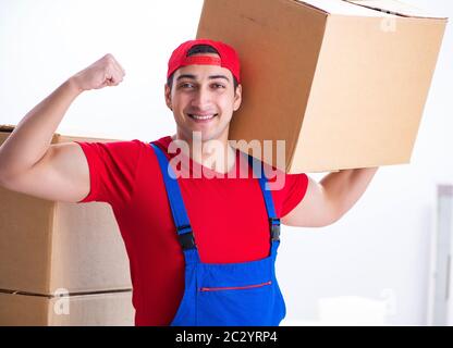 Contractor worker moving boxes during office move Stock Photo