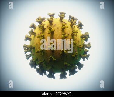 COVID-19, Coronavirus, group of viruses that cause diseases in mammals and birds. In humans, the virus causes respiratory infections. 3D illustration. Stock Photo