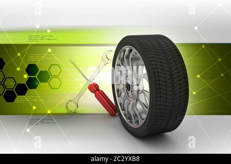 Tools and parts for car in color background Stock Photo