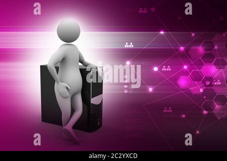 3d man with cpu in color background Stock Photo