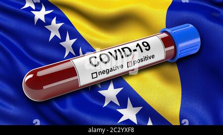 Flag of Bosnia and Herzegovina waving in the wind. Blue field with ...