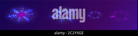 Glowing blue neon ring or futuristic circle with digital binary code, concept vector tech illustration. Hightech optical radiant effect on ultraviolet Stock Vector
