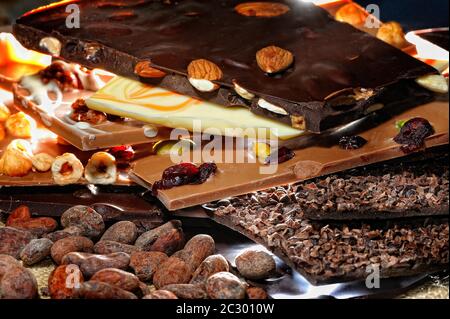 Chocolate bars, stacked, Germany Stock Photo