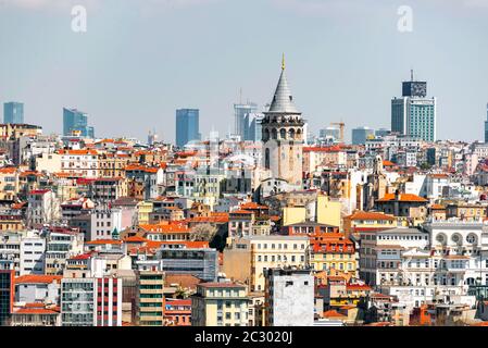 View from Sueleymaniye Mosque over the city with Galata Tower, Istanbulan part, Istanbul province, Turkey Stock Photo