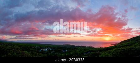 Sunset over Kealakekua Bay, Hawaii Islands, USA Stock Photo
