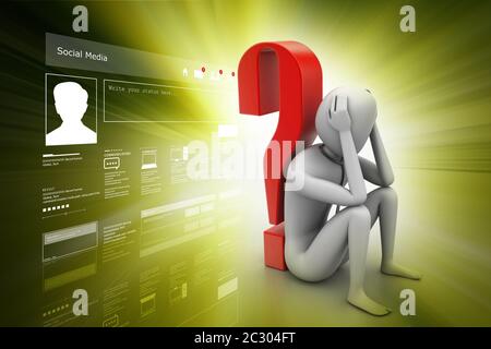 3d man sitting near the question mark Stock Photo