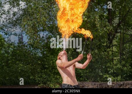 Fire-breather Fakir, Rinteln, Germany Stock Photo