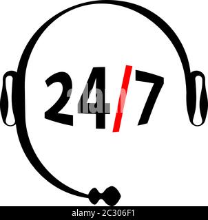 Phone Support Icon, Responsive 24/7, Twenty Four Hours A Day Throughout The Year Vector Art Illustration Stock Vector