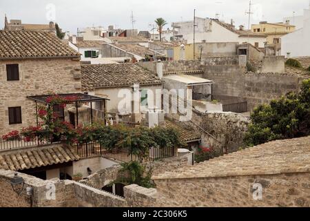 view from the city wall to the old town, Alcudia, Majorca, Balearic Islands, Spain, Europe Stock Photo