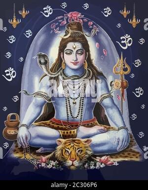 hinduism lord shiva spiritual illustration holy  snake tiger Stock Photo