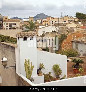 view from the city wall to the old town, Alcudia, Majorca, Balearic Islands, Spain, Europe Stock Photo