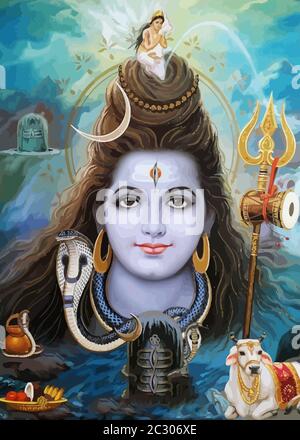 lord shiva god  hinduism ox snake  animal spiritual illustration holy Stock Photo