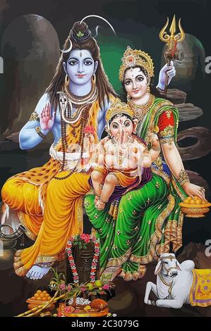 ganesha hinduism lord shiva spiritual  Saraswati holy power ox white illustration Stock Photo