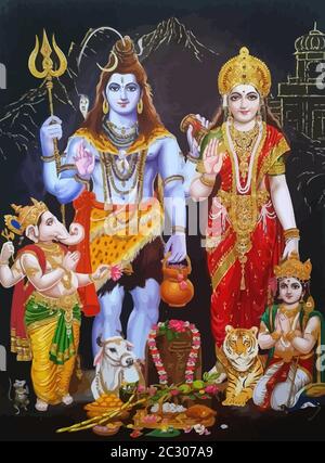 hinduism lord shiva spiritual ox  Saraswati illustration ganesha holy  snake Stock Photo