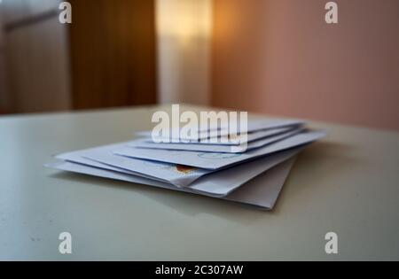 Stack of envelopes on the table Stock Photo