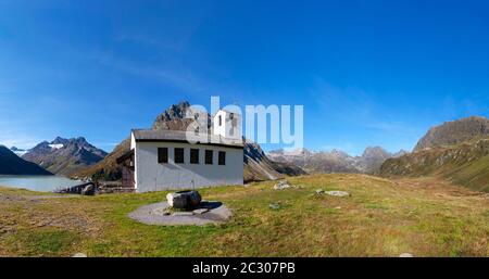 Silvretta High Alpine Road, Barbara Chapel on the Bielerhoehe, Silvretta Group, Vorarlberg, Austria Stock Photo