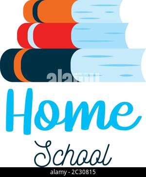 home schooling lettering design with books and glasses over white ...