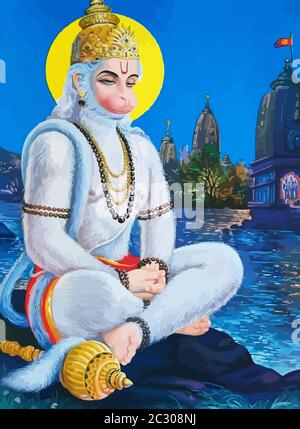 hanuman white indian god monkey holy jayanti illustration Stock Photo