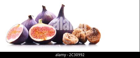 Composition with fresh and dried figs isolated on white. Stock Photo
