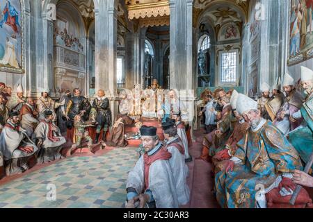 Saint Francis of Assisi canonised by Pope Gregory IX, Chapel XX at the Sacro Monte di Orta, Baroque, UNESCO World Heritage Site, Orta San Giulio Stock Photo