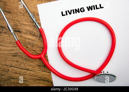 Concept Living Will - Stethoscope on a white Paper Stock Photo