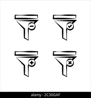 Filter Icon Collection, Add Apply Remove Sort Various Task Filter Icon Vector Art Illustration Stock Vector