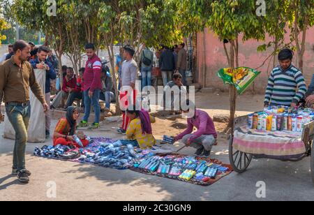 Street sellers in Meena Bazaar, Old Delhi, Delhi, India Stock Photo