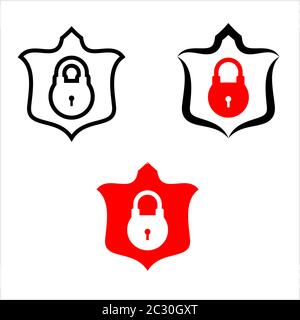 Shield Secure Lock Icon, Shield Internet Privacy Protection Icon Vector Art Illustration Stock Vector