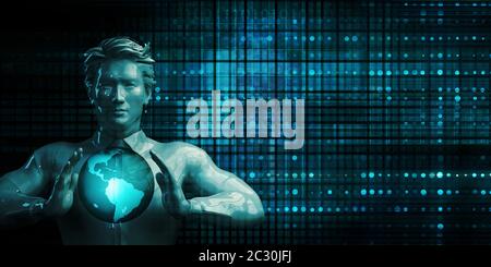 Chinese Business Man Holding Globe Future Technology Theme Concept Stock Photo
