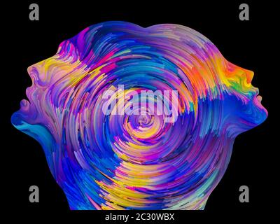Lovers Palette series. Composition of male and female profiles filled with colorful paint suitable as a backdrop for the projects on imagination, pass Stock Photo