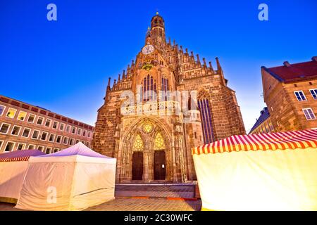 Nurnberg. Church of Our Lady or Frauenkirche in Nuremberg main square dusk view Stock Photo