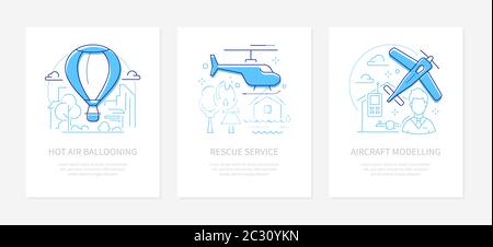 Airline transportation - line design style banners set Stock Vector
