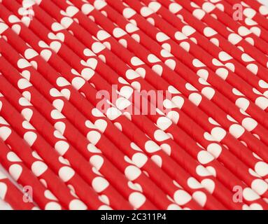 red paper cocktails with white polka dots, close up Stock Photo