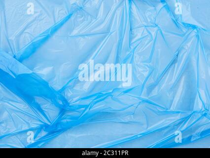 crumpled blue polyethylene texture, close up, full frame Stock Photo