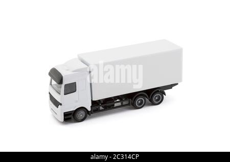 White cargo delivery truck miniature isolated on white background with clipping path Stock Photo