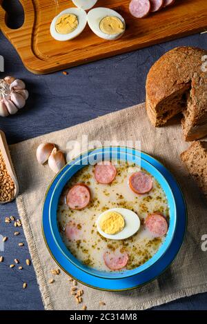 Easter in Polish: sour flour soup for Easter breakfast (Żurek) Stock Photo