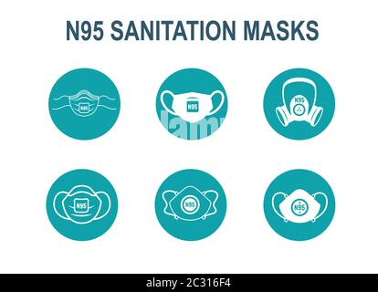 N95 facemask ppe face mask icon set w respiratory face masks Stock Vector