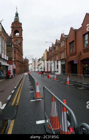 Pedestrianisation of Stourbridge High Street to allow more room for pedestrians to social distance. June 18th 2020. Corvid-19 Pandemic. West Midlands. Stock Photo