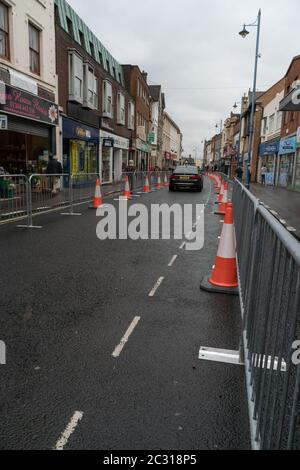Pedestrianisation of Stourbridge High Street to allow more room for pedestrians to social distance. June 18th 2020. Corvid-19 Pandemic. West Midlands. Stock Photo