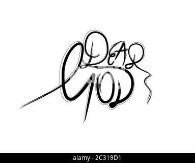 Dear God lettering text on white background in vector illustration Stock Vector