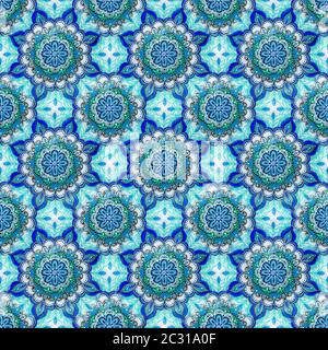 Seamless background from a set of decorative ceramic dishes hand-painted with acrylic paints with a floral pattern Stock Photo