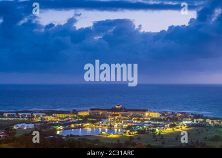 Scenic view of seacoast at dawn, St. Kitts, Saint Kitts and Nevis Stock Photo