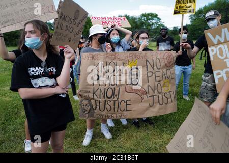 Black Lives Matter demonstrators march in Flushing, Queens in New York protesting the death of George Floyd Stock Photo