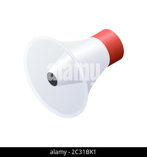 Megaphone isometric icon isolated on a white background. red and white loudspeaker vector illustration Stock Vector