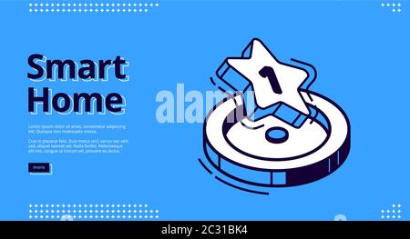 Smart home banner. Internet of things technology concept. Vector landing page of house control system with isometric icon of rank star, first place aw Stock Vector